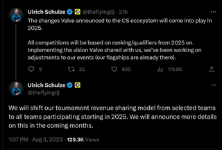The changes Valve announced to the CS ecosystem will come into play in 2025. All competitions will be based on ranking/qualifiers from 2025 on. Implementing the vision Valve shared with us, we’ve been working on adjustments to our events (our flagships are already there). We will shift our tournament revenue sharing model from selected teams to all teams participating starting in 2025. We will announce more details on this in the coming months.