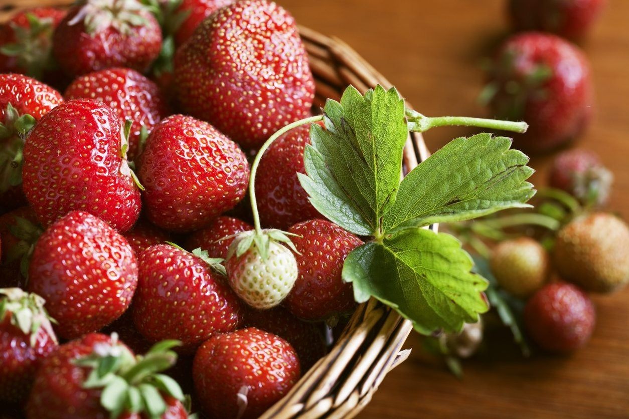 Wooden Basket Full Of Strawberries