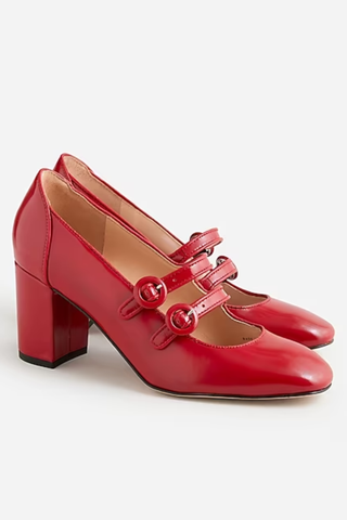 J.Crew Maisie double-strap heels in Italian spazzolato leather