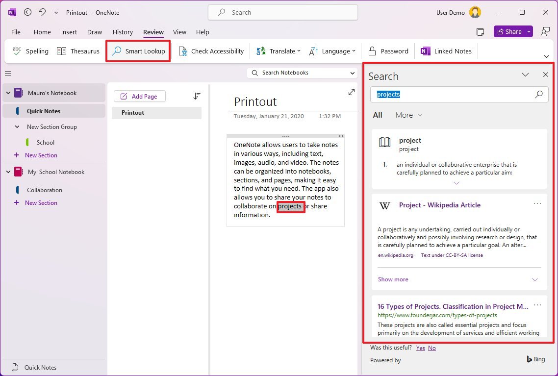 Умный поиск OneNote