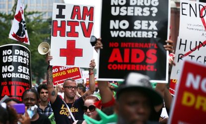 Activists demanding resources to confront and cure HIV/AIDS rally in Washington, D.C., on July 24, 2012.