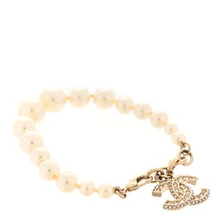 Chanel Graduated Pearl Crystal Cc Bracelet Gold