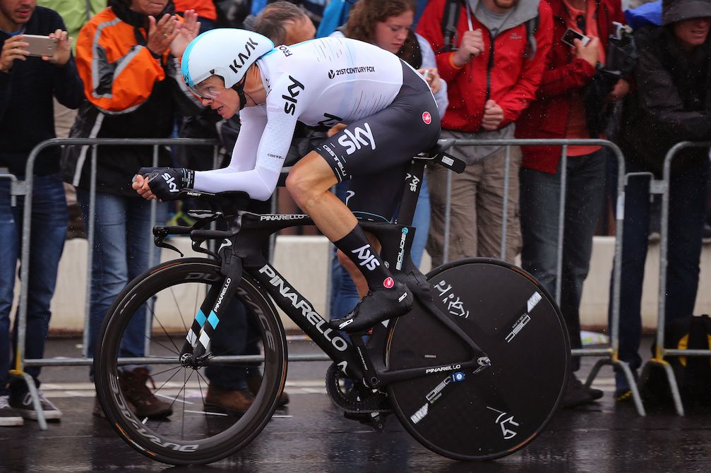 Chris Froome racing the first stage of the Tour de France
