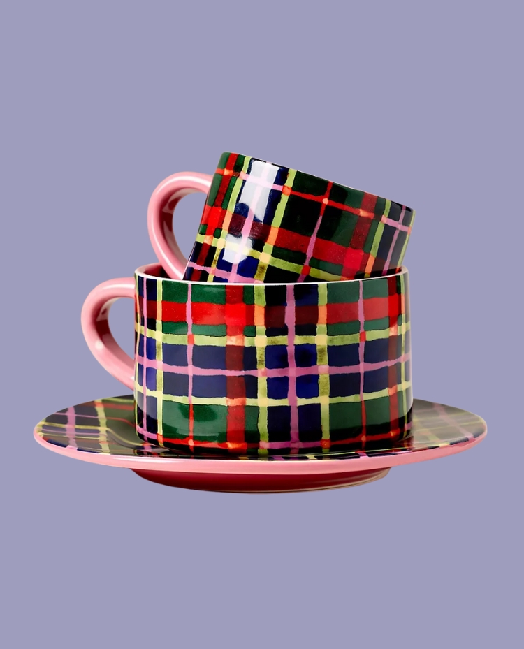 Anthropologie, Tartan Stoneware Soup Mug