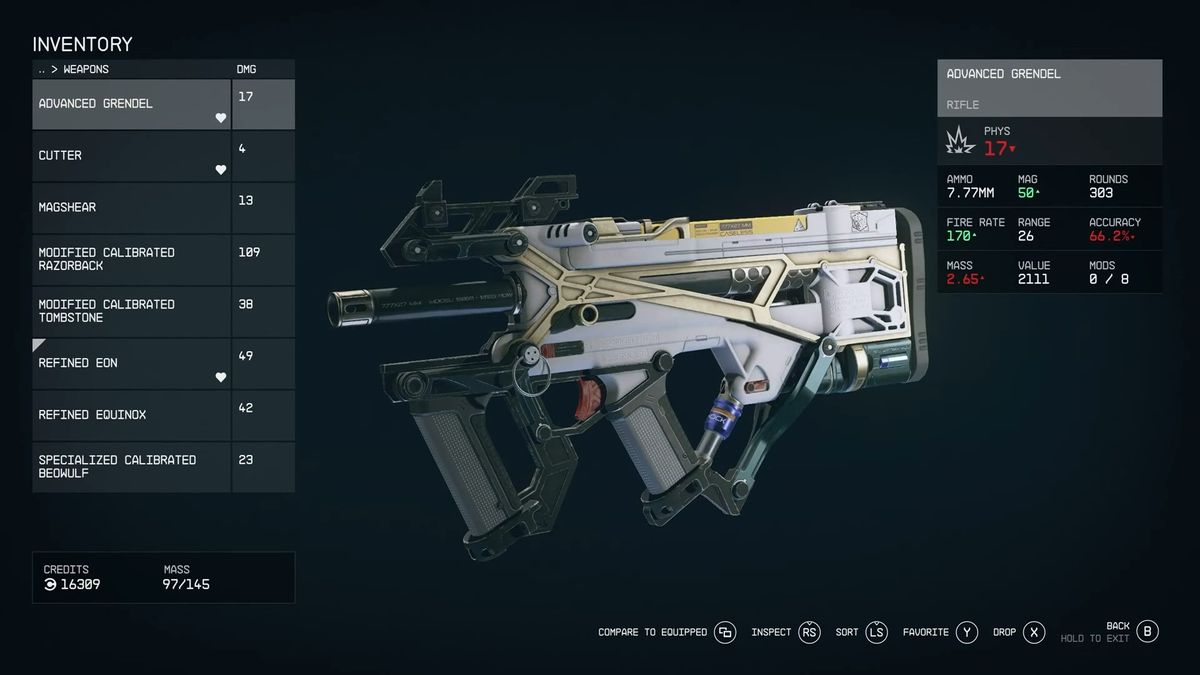 Starfield weaponry