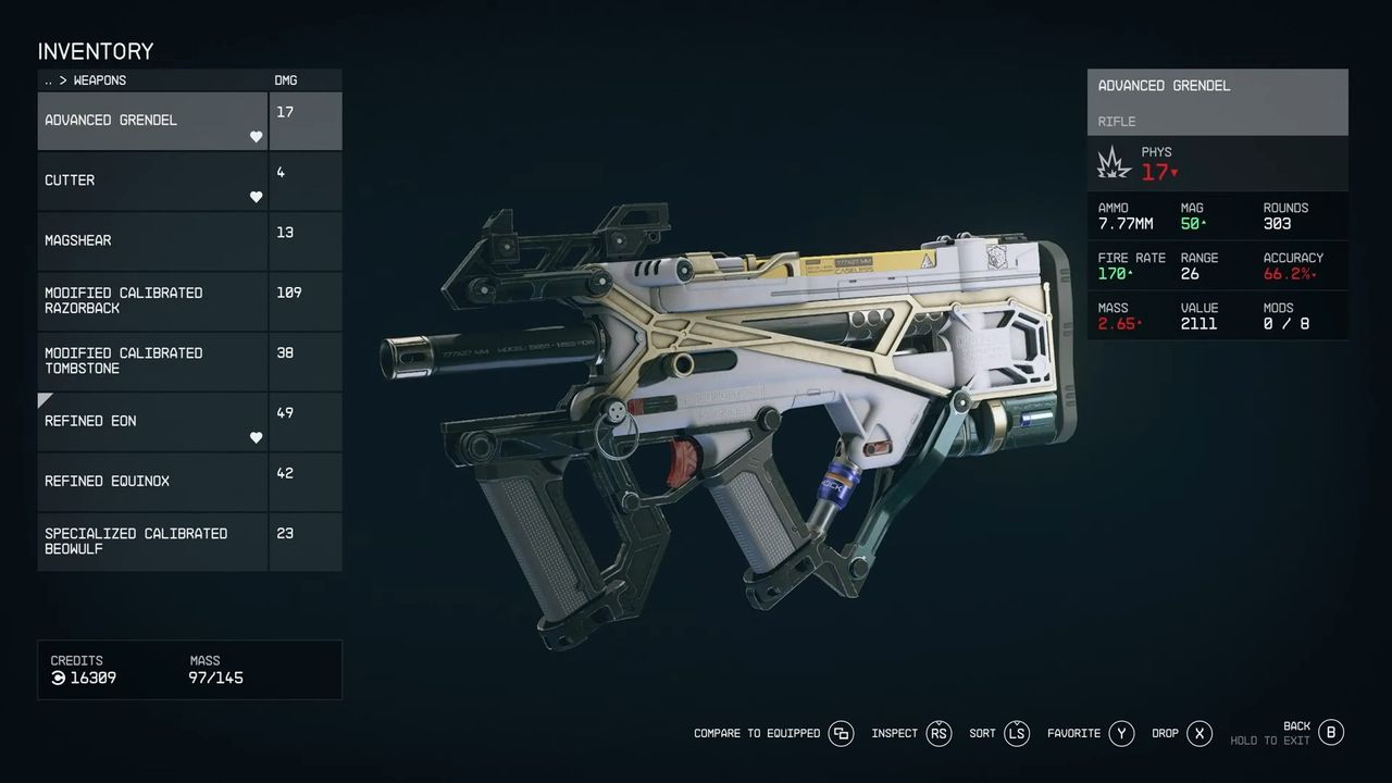 Starfield weaponry