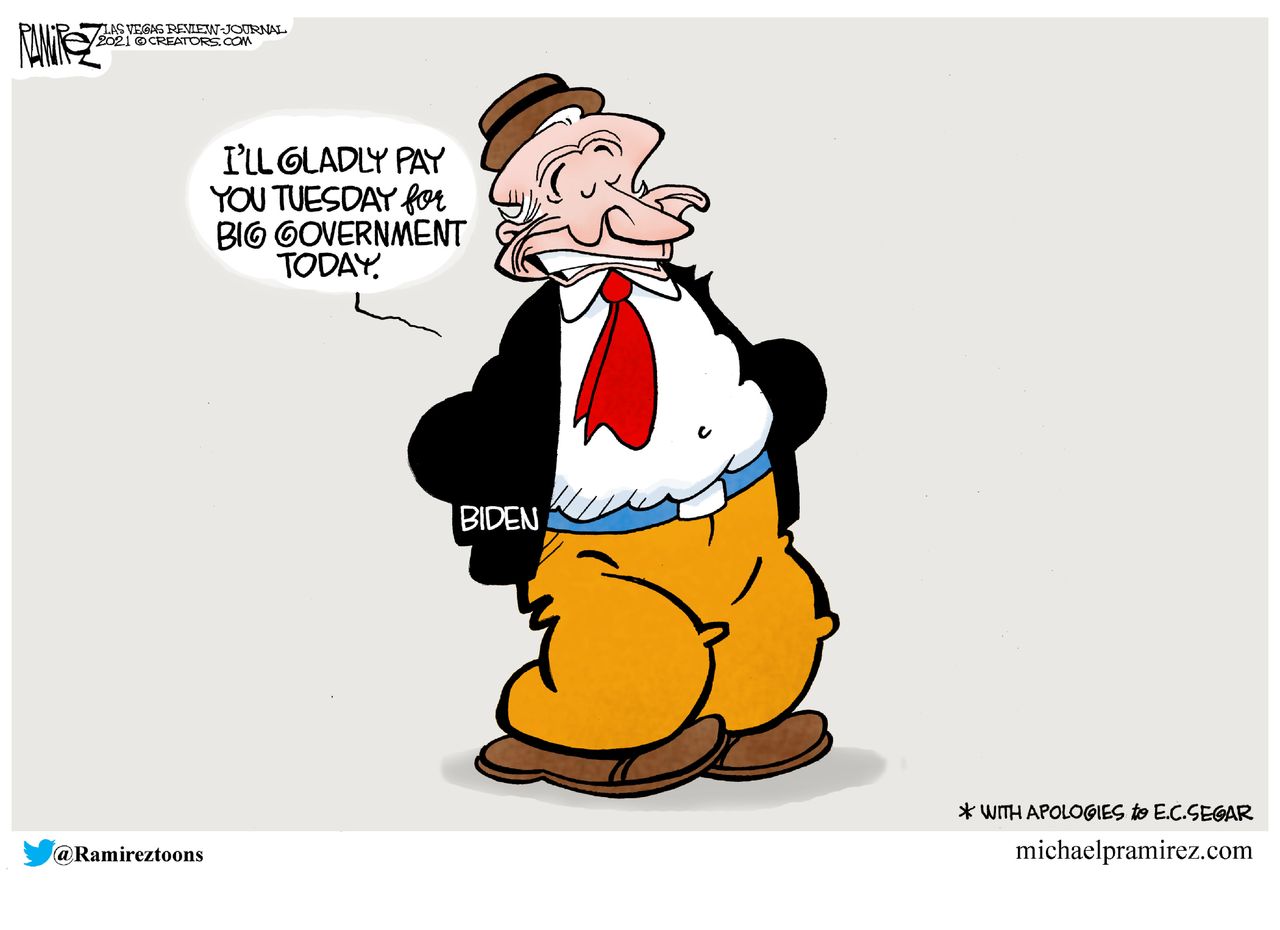 Political Cartoon U.S. biden wimpy debt popeye