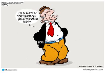 Political Cartoon U.S. biden wimpy debt popeye