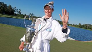 Nelly Korda with the Chevron Championship trophy