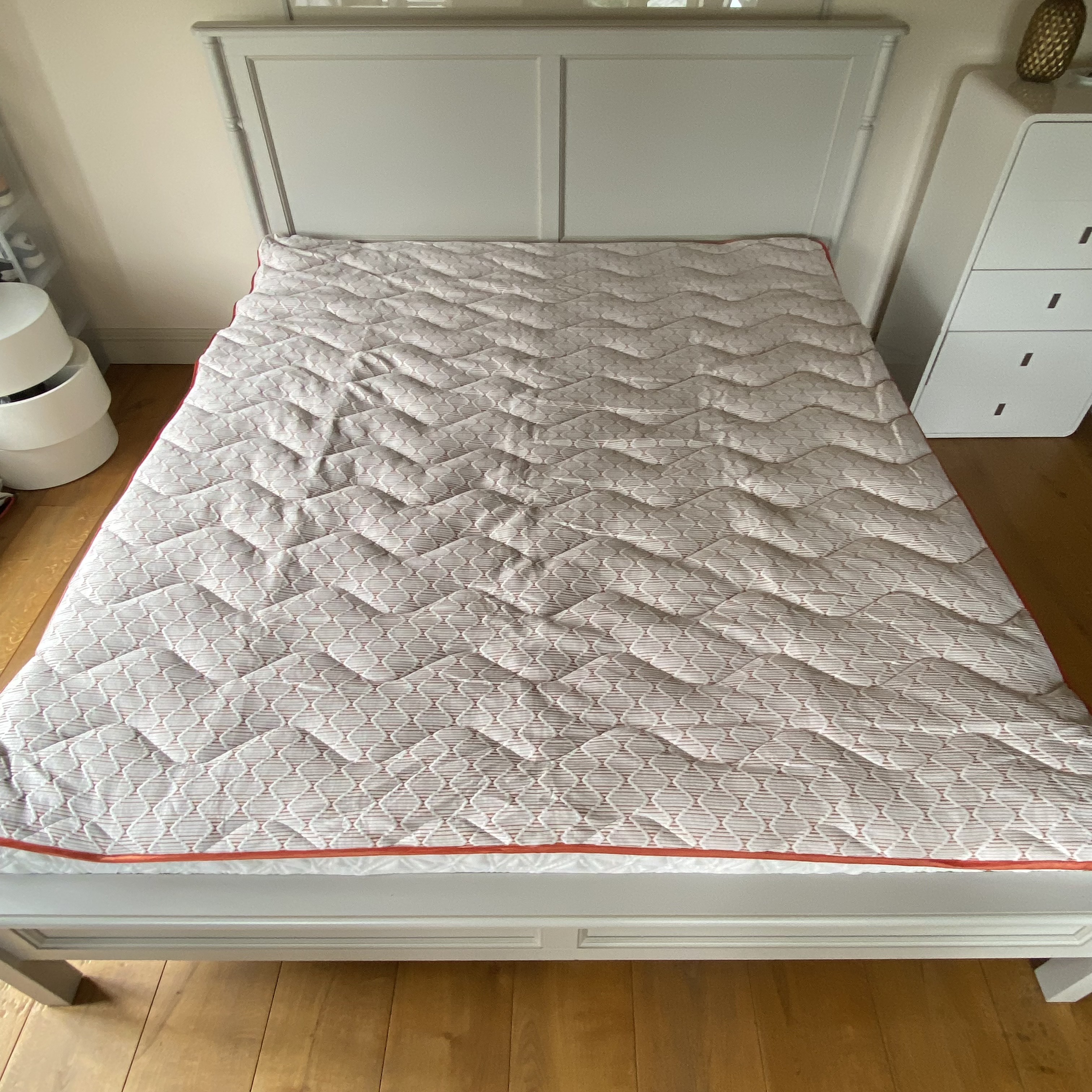 The Silentnight Restore Cooling Copper Topper being tested at home on a bed