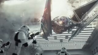 Stormtroopers shooting at Tie Fighter on Andor