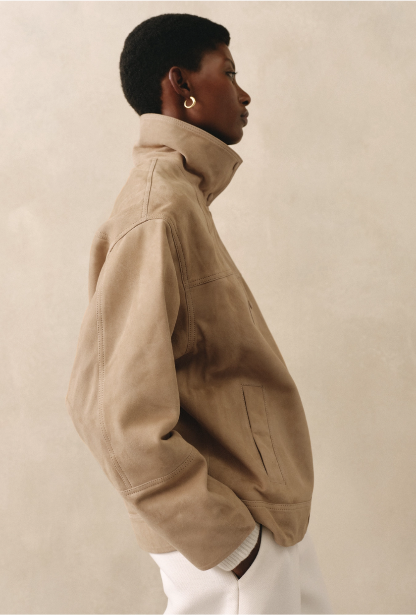 An image of the one of the best funnel neck jackets from The White Company. 