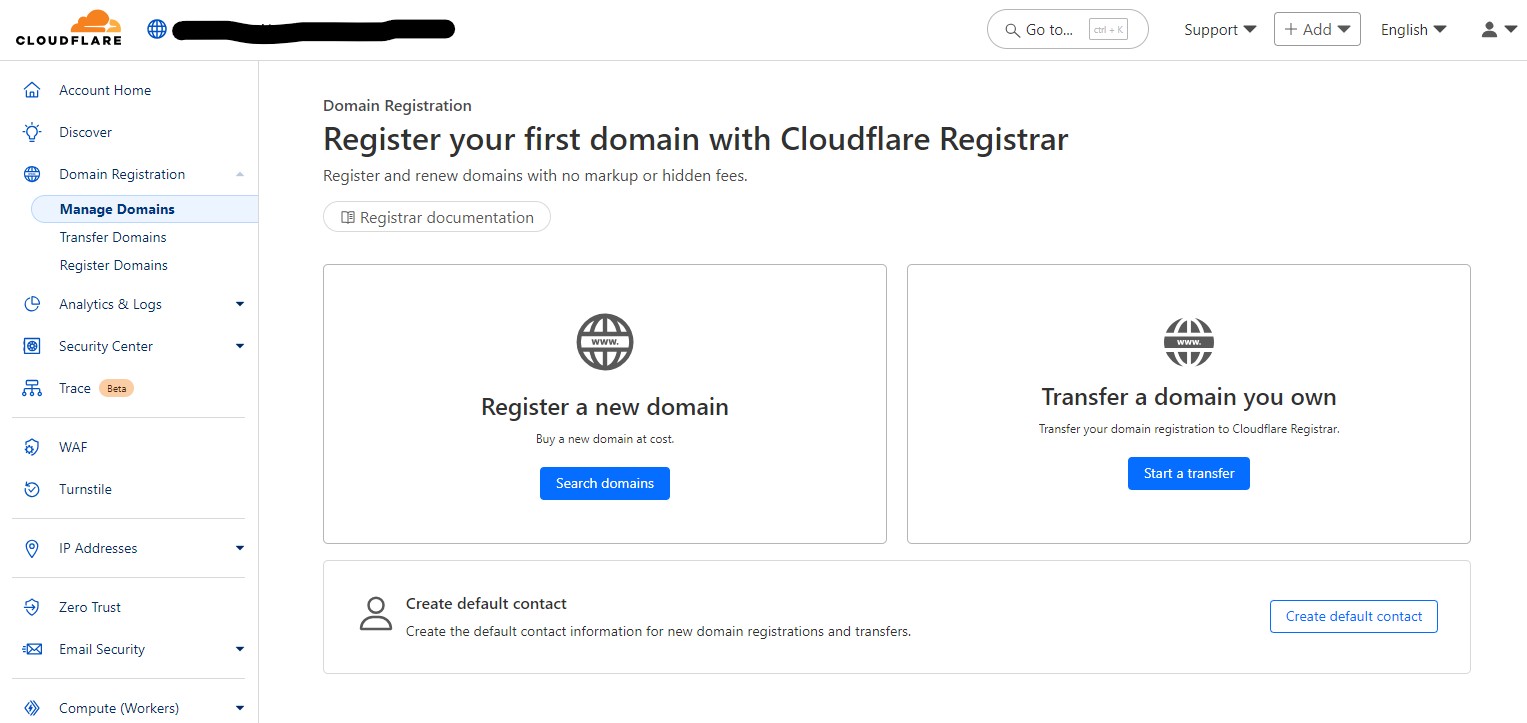 An image of Cloudflare's domain dashboard