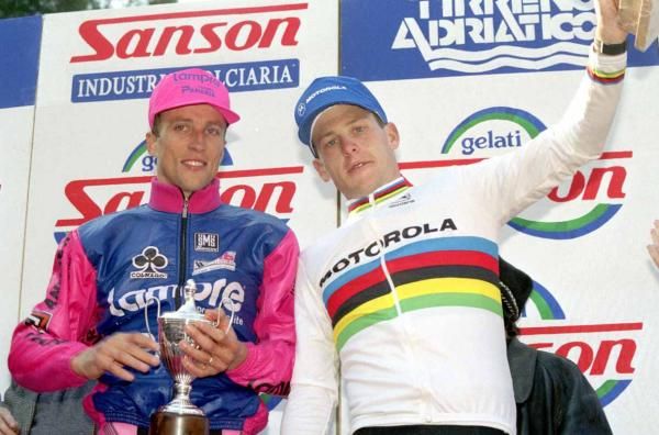 Maurizio Fondriest and Lance Armstrong at the 1994 Tirreno-Adriatico.