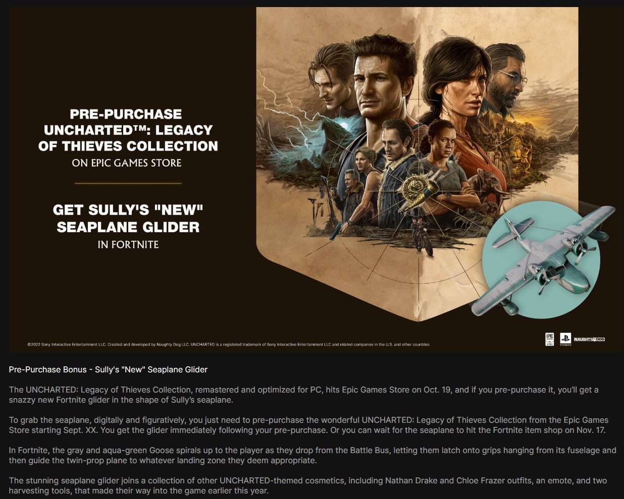 Uncharted: Legacy of Thieves Collection Epic Games Store page