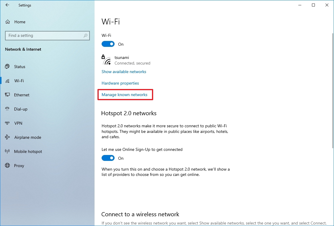 Manage known network option