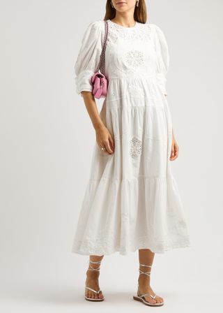 Embroidered Cotton-Blend Midi Dress