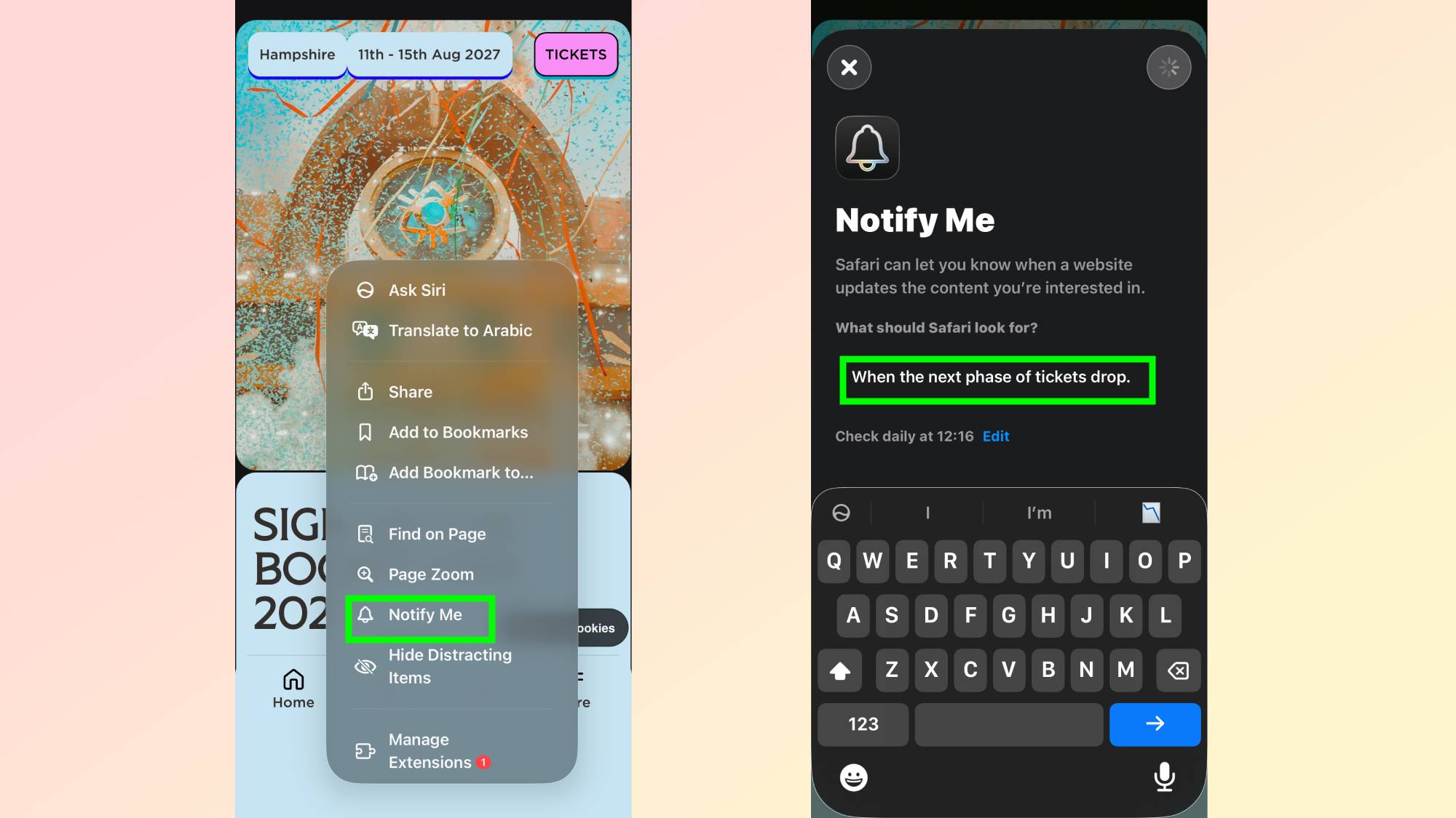 Notify Me in Safari iOS 27