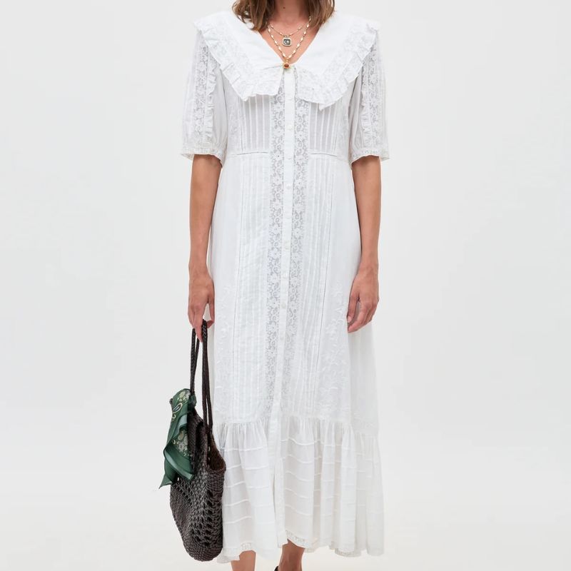 Rixo, white cotton maxi dress