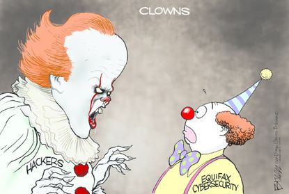 Editorial cartoon U.S. Equifax breach hackers clowns