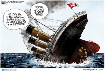 Political Cartoon U.S. gop titanic liz cheney