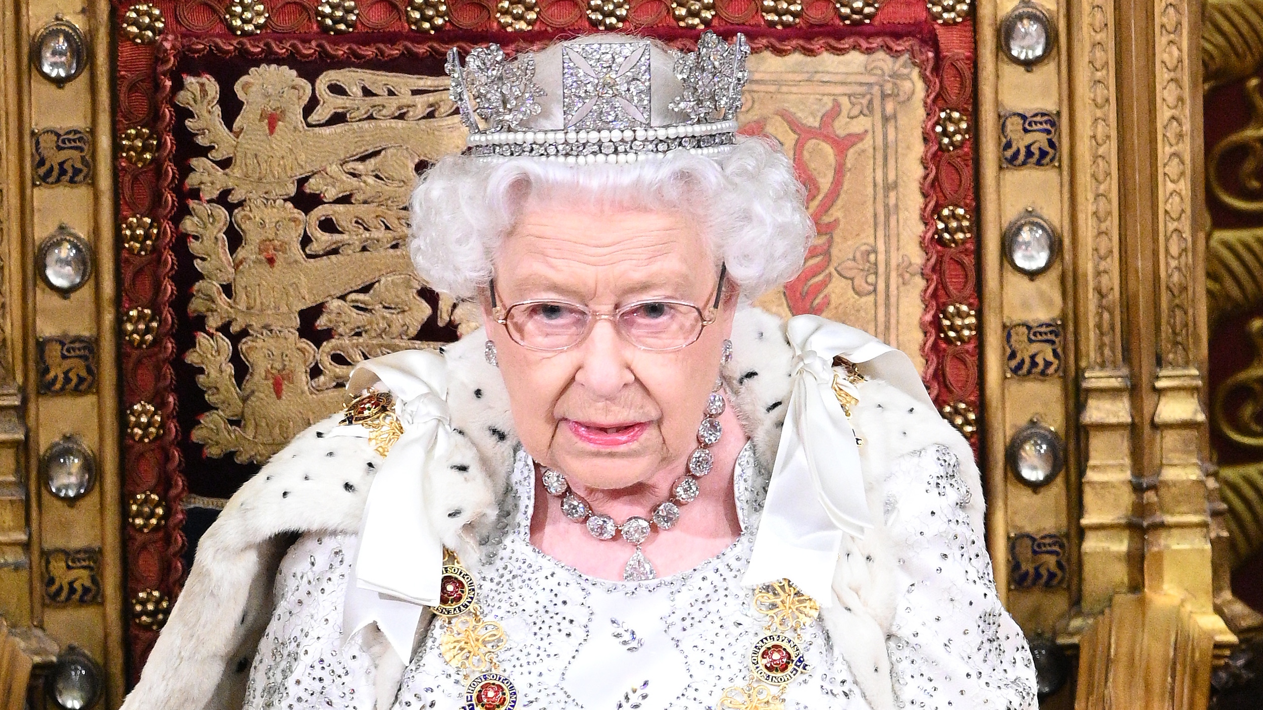 Queen Elizabeth II delivers the Queen's speech during the State Opening of Parliament at the Palace of Westminster on October 14, 2019