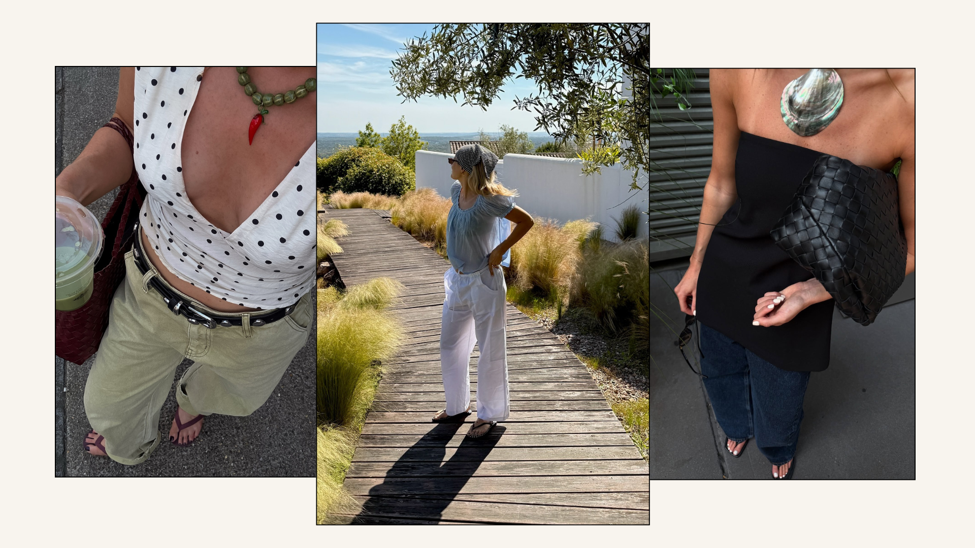 An image of @cocoschiffer wearing a black bandeau top and jeans, one of the biggest summer top trends of 2025.
