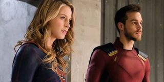 Melissa Benoist as Kara Danvers/Supergirl and Christopher Wood as Mon-El in Supergirl.