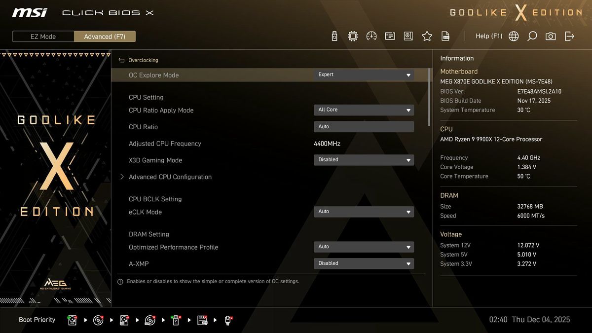 MSI X870E Godlike X - BIOS