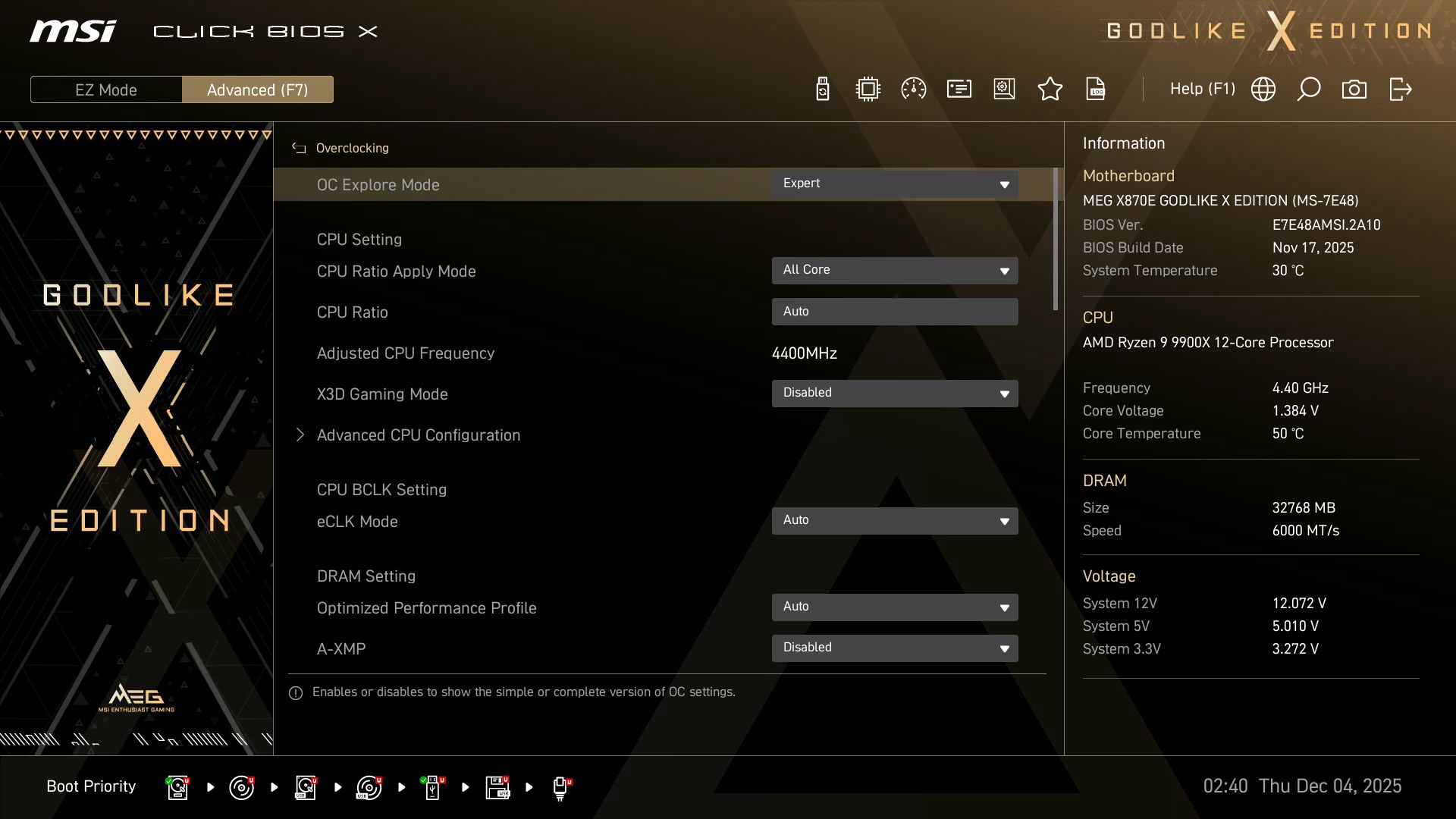 MSI X870E Godlike X - BIOS