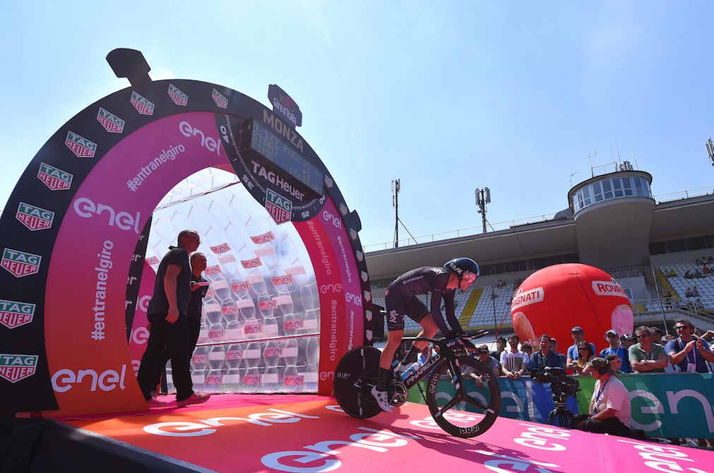 Salvatore Puccio starts stage 21 of the Giro d'Italia.