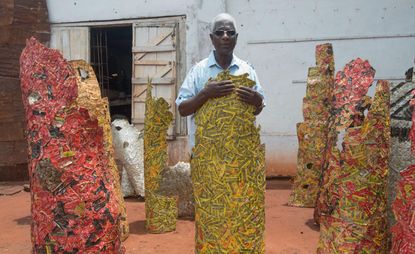El Anatsui at his Nsukka studio with new works