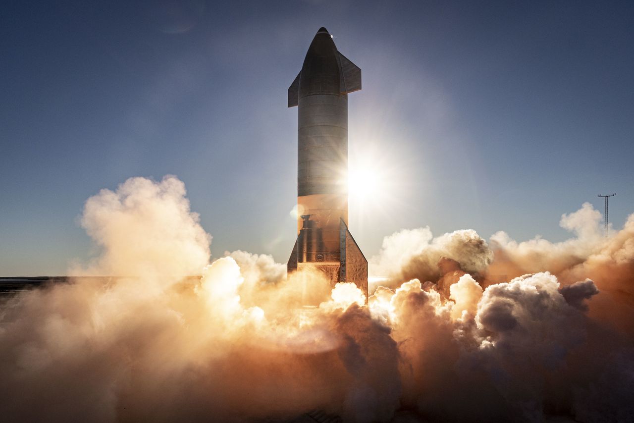 SpaceX's Starship SN8 launches on its first high-altitude flight from the company's Boca Chica site in South Texas on Dec. 8, 2020.