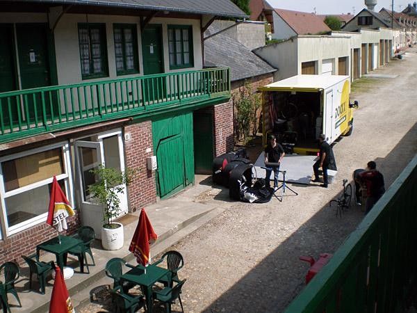 The team truck served as the team's moving headquarters.