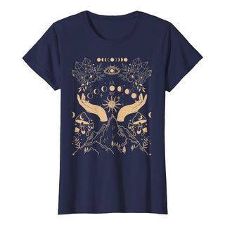 Celestial Aesthetic Mystical Mushroom Tarot Sun Moon Phases T-Shirt