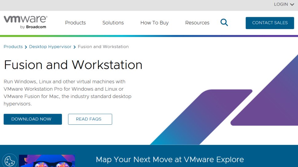 VMware Workstation Pro website screenshot (August 2025).