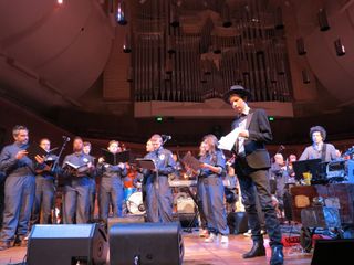 The International Space Orchestra and Beck during rehearsal at Davies Symphony Hall. Image taken by Nelly Ben Hayoun, SETI Institute.