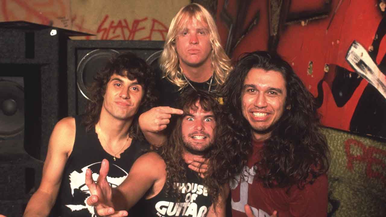 Slayer posing for a photograph in 1986