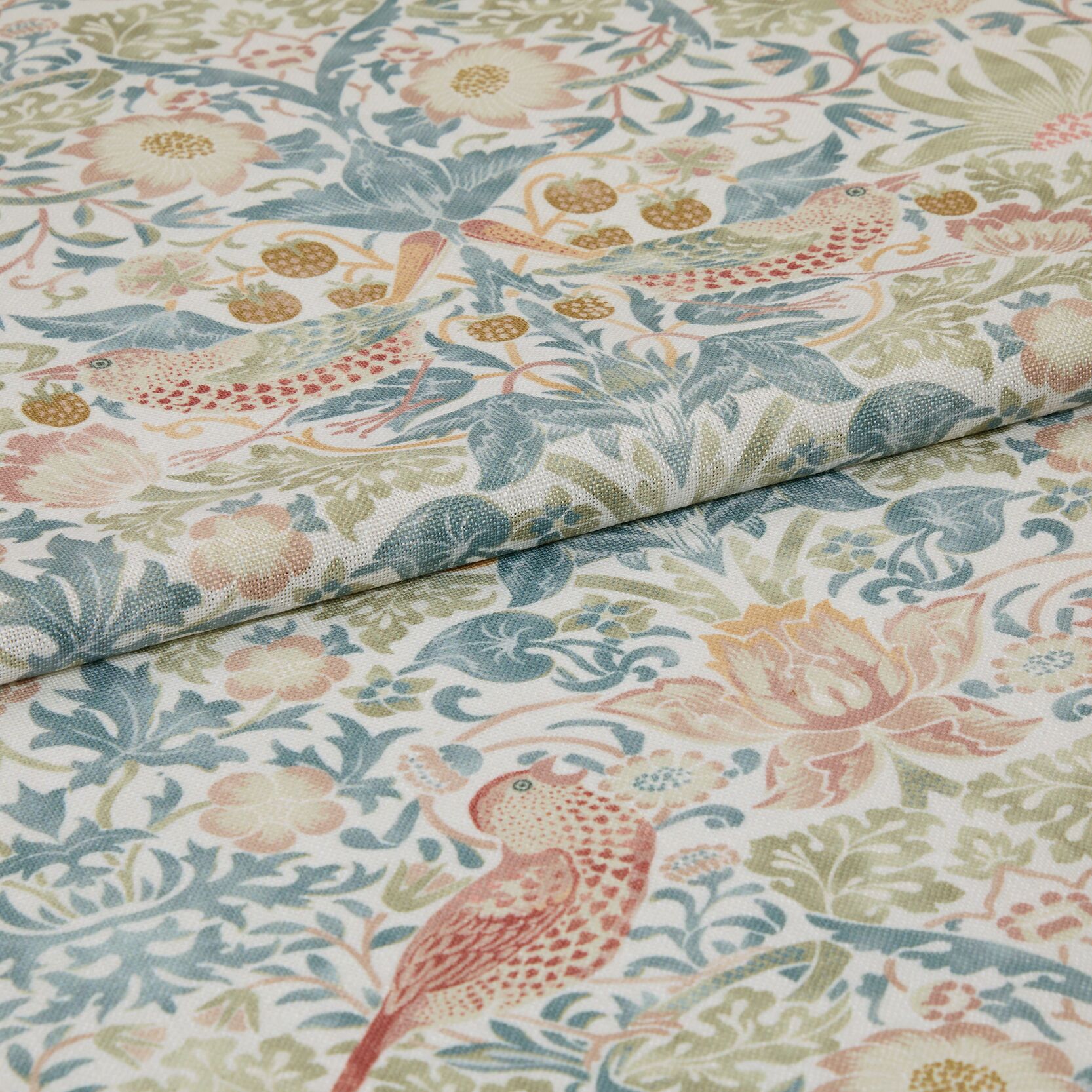 Hilary&#039;s x William Morris Strawberry Thief Dawn fabric swatch