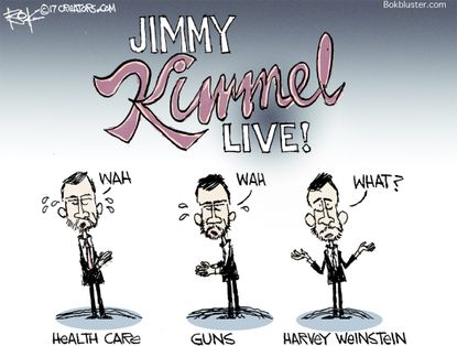 Political cartoon U.S. Jimmy Kimmel Harvey Weinstein scandal silence