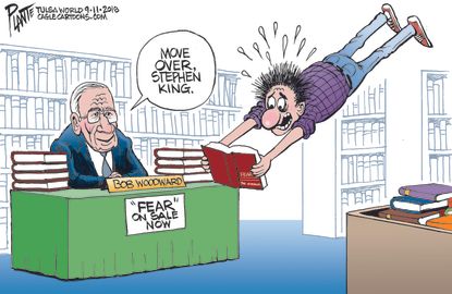 Political cartoon U.S. Fear Bob Woodward book scary Stephen King