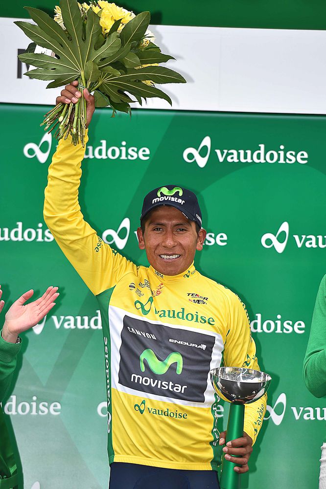 Nairo Quintana on the podium following stage 4 at Romandie.