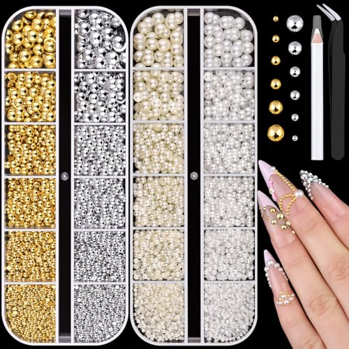 Flatback Nail Pearls Gems Half Round Silver and Gold Nail Charms Beads