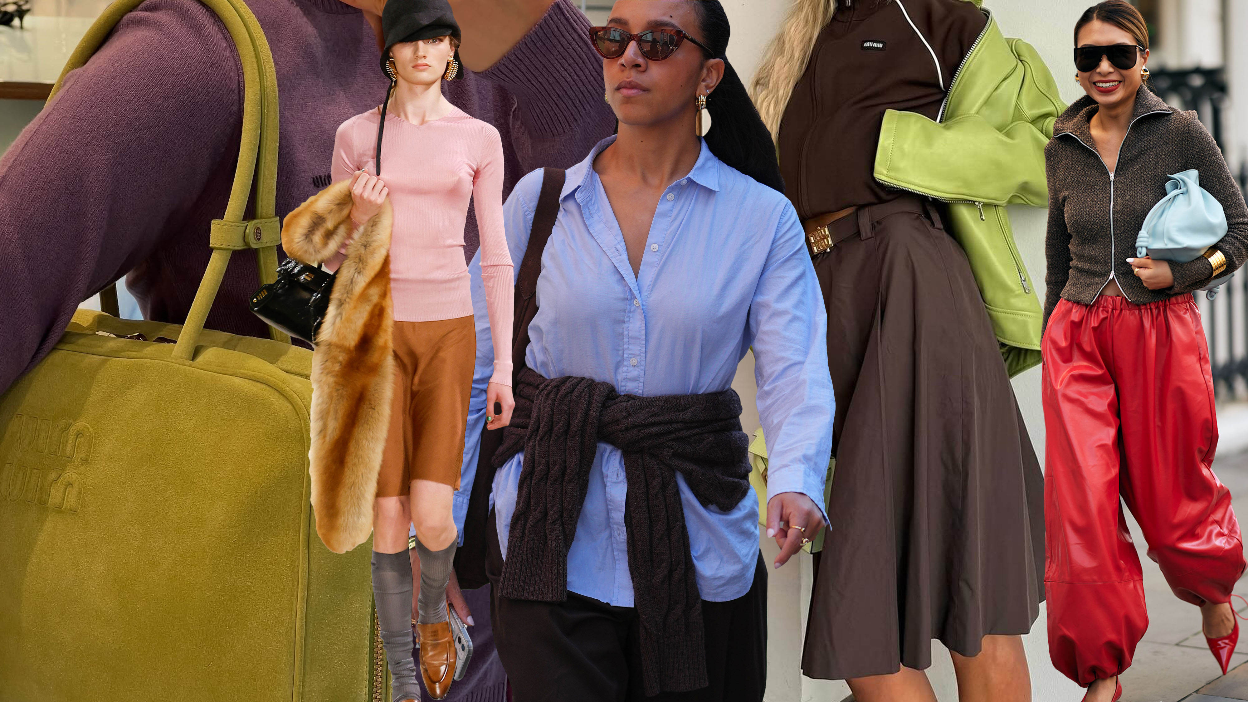 Women in outfits featuring fall 2025&#039;s biggest color trends