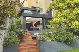 semi detached house extension with terraced garden