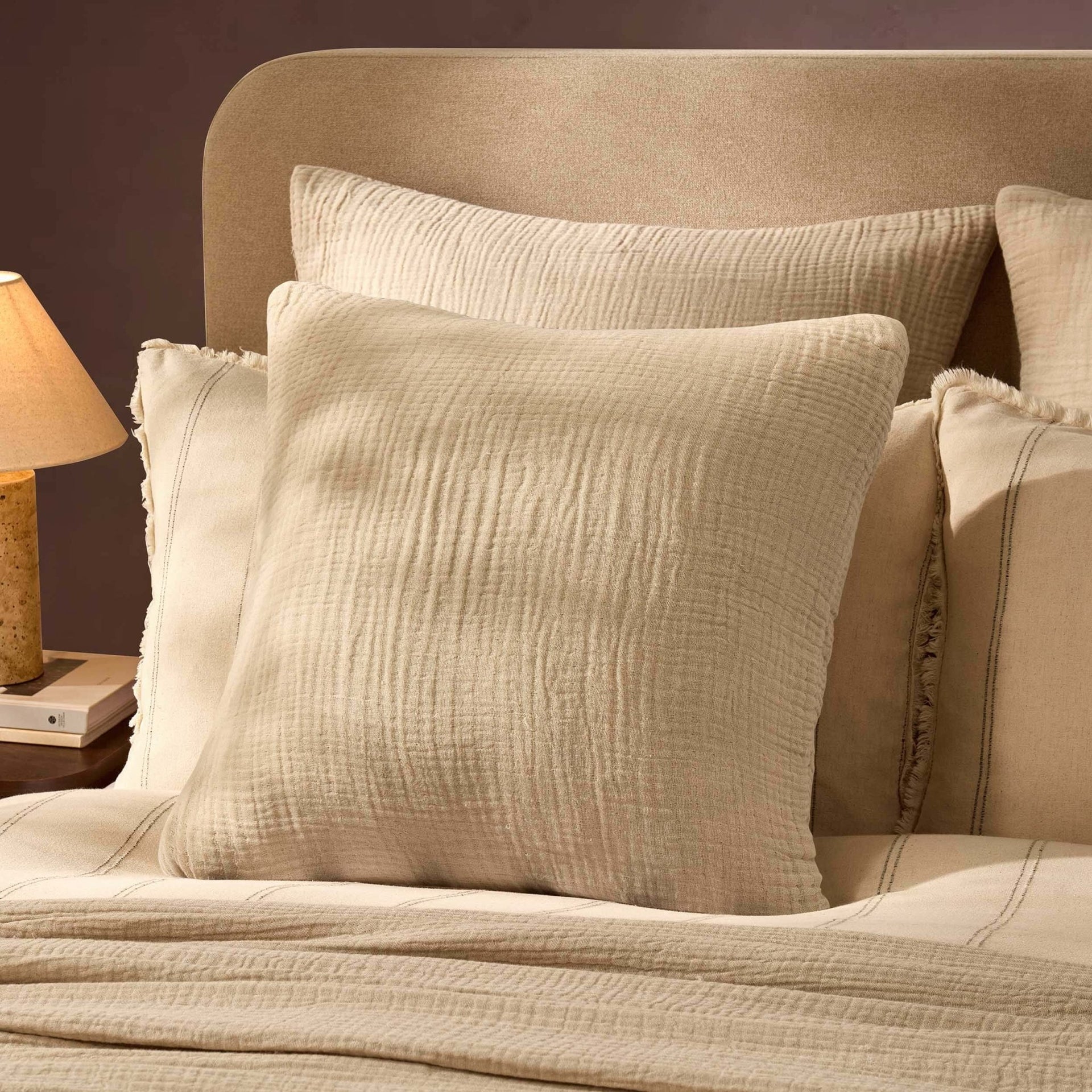 Savannah Set of 2 Tufted Muslin Cushion Cover - Oat