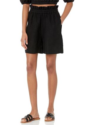 The Drop Women's Priya Pull-On Linen Short, Black, Xxl, Plus-Size