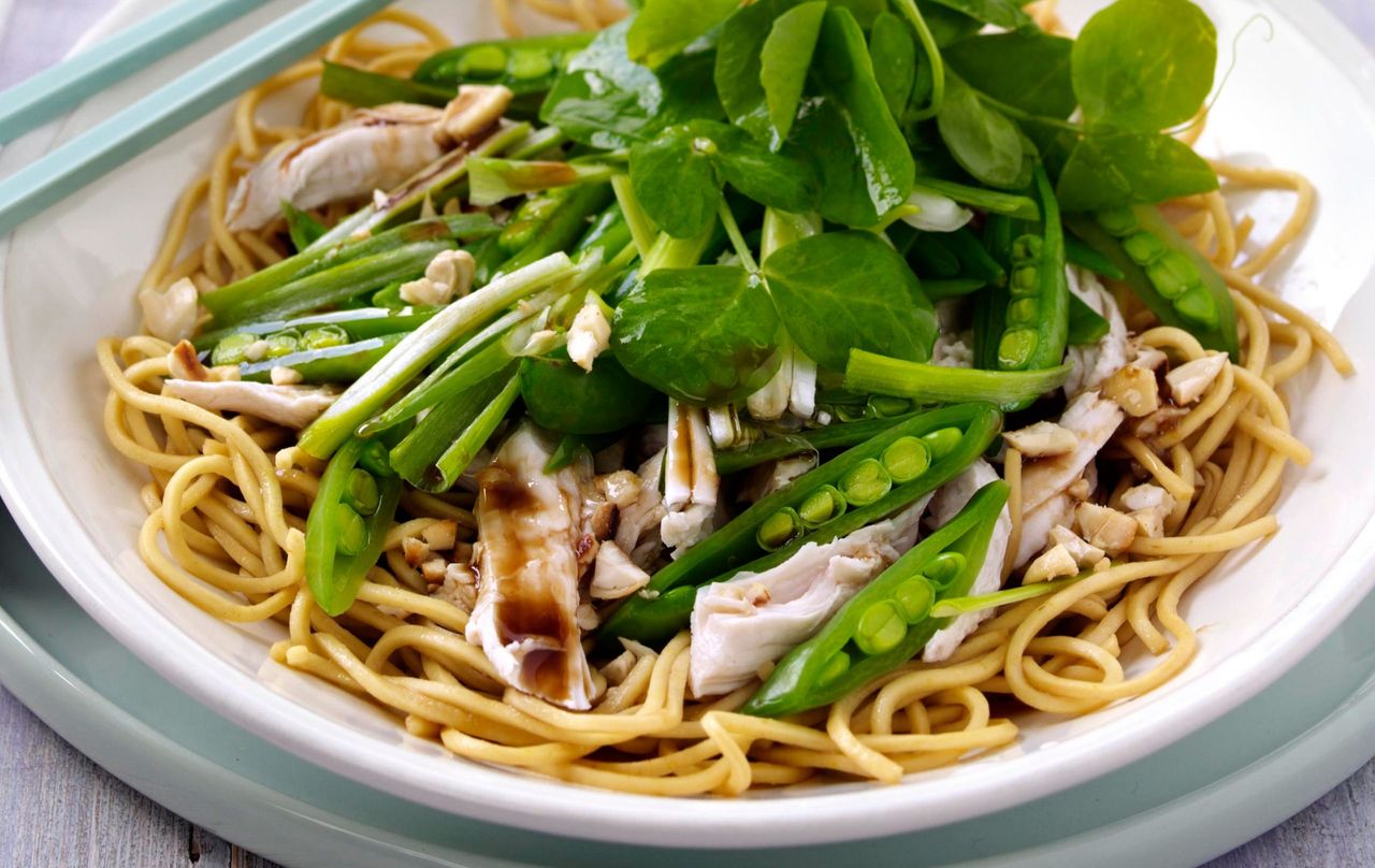 Chicken, pea and noodle salad