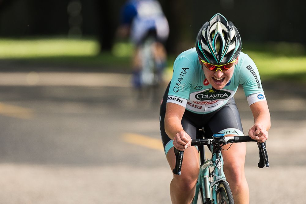 Lauretta Hanson (Colavita-Bianchi Racing) rounds out the podium with third in the North Star Grand Prix stage 1 time trial.