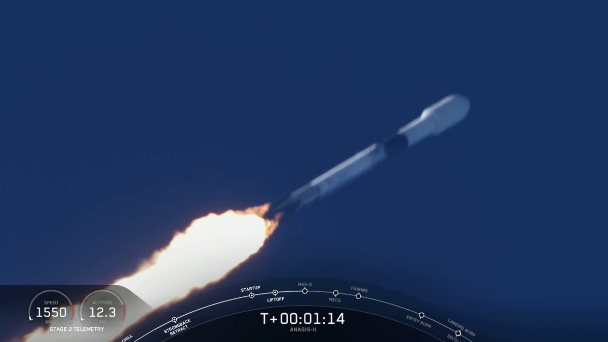 A SpaceX Falcon 9 rocket launches the South Korean military communications satellite Anasis-II from Space Launch Complex 40 at Cape Canaveral Air Force Station in Florida on July 20, 2020.
